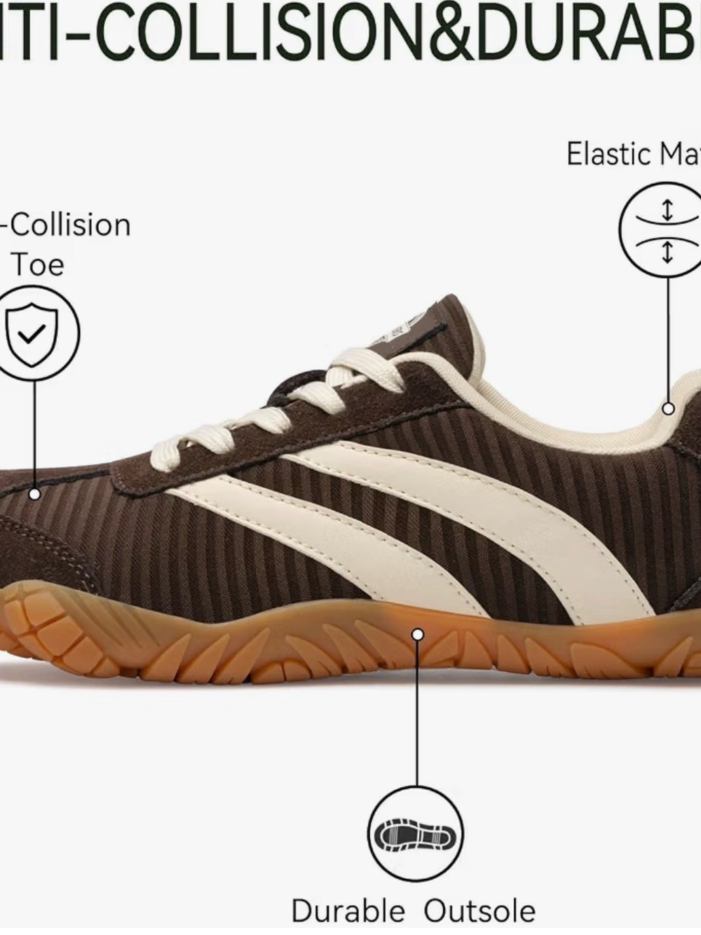 Women's Brown Suede Athletic with Cream Stripes - Picture 2 of 4